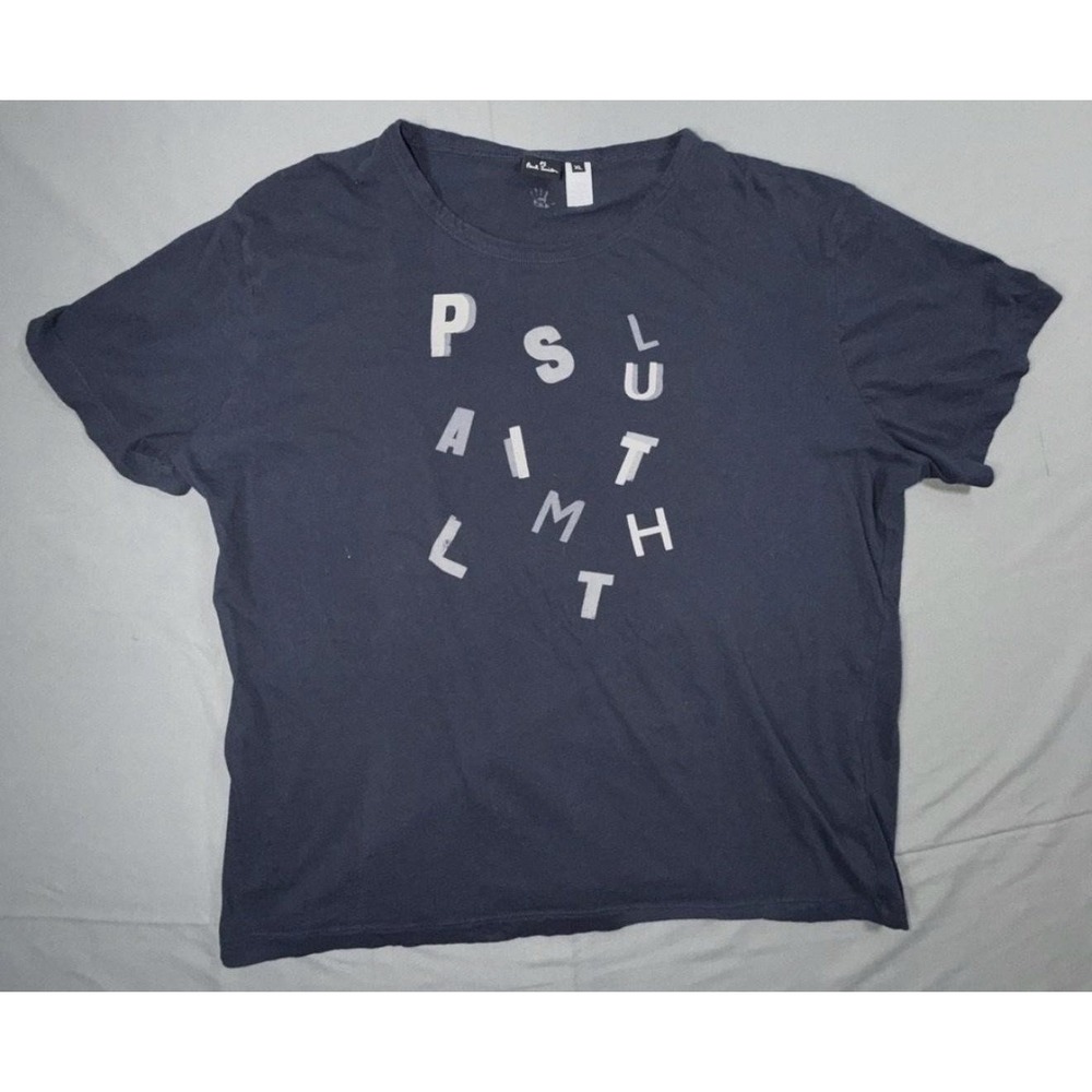PS Paul Smith Shirt Mens XL Blue Letter Graphic Tee Cotton Crewneck Handprint